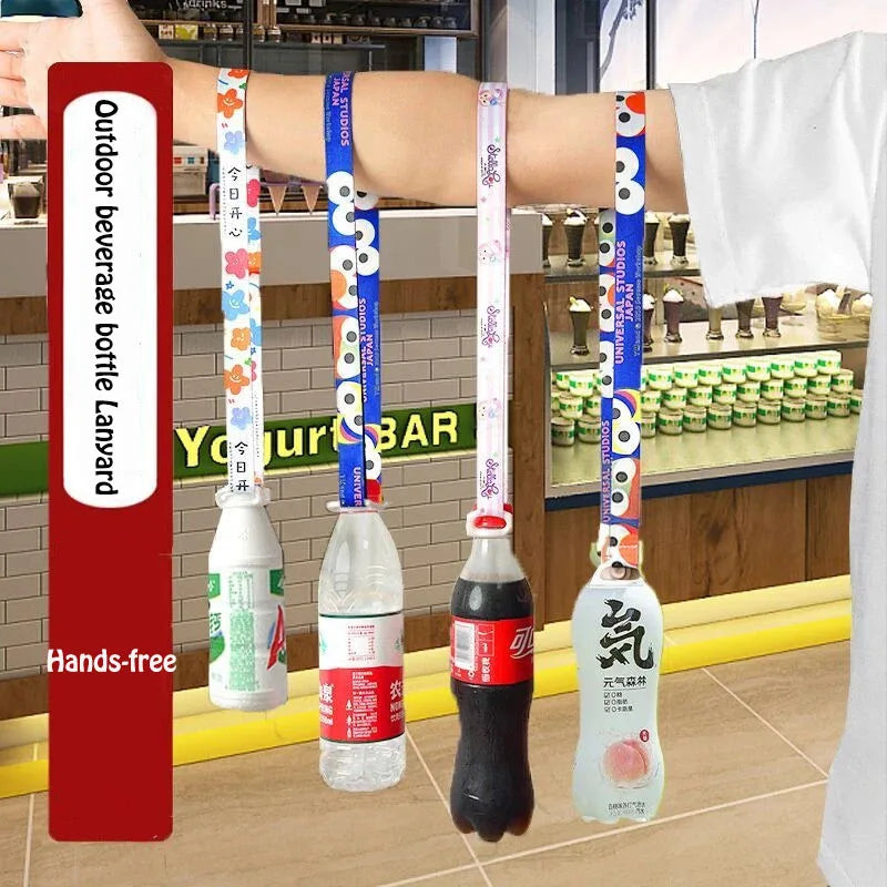 1/2/5/10Pcs Outdoor Hands-free Adjustable Mineral Water Bottle Beverage Bottle Portable Strap with Lanyard Water Back Artifact