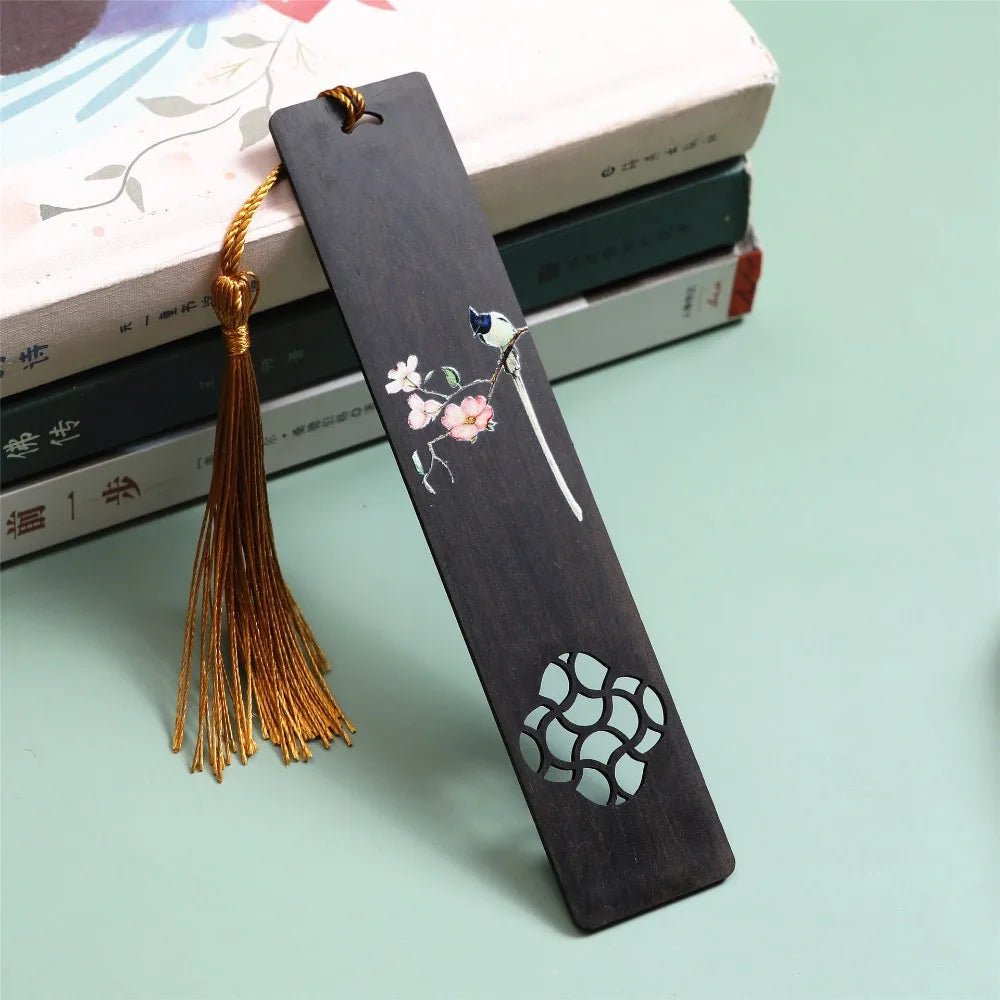 Chinese Style Bookmark Ebony Color Painted Book Clip Wooden Retro Carving Students Gift Creative Pagination Mark