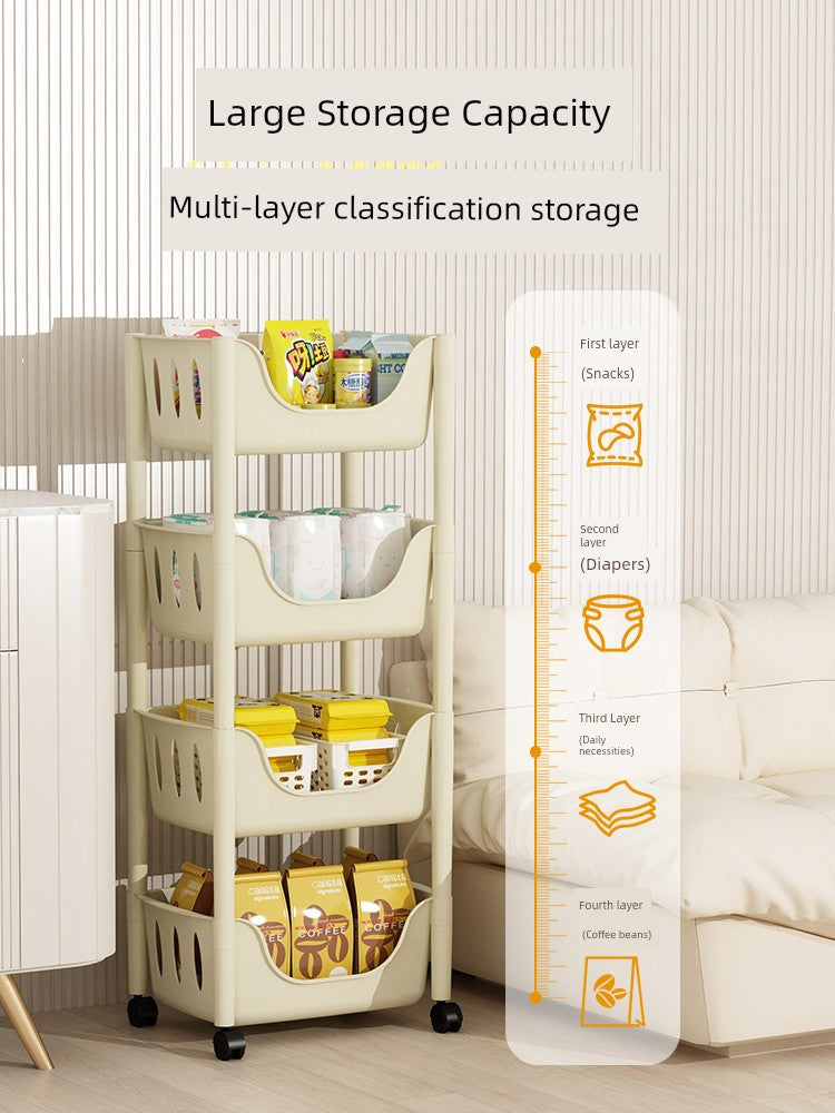 Multi-Layer Fruit and Vegetable Living Room and Bathroom Bookshelf Mobile Trolley