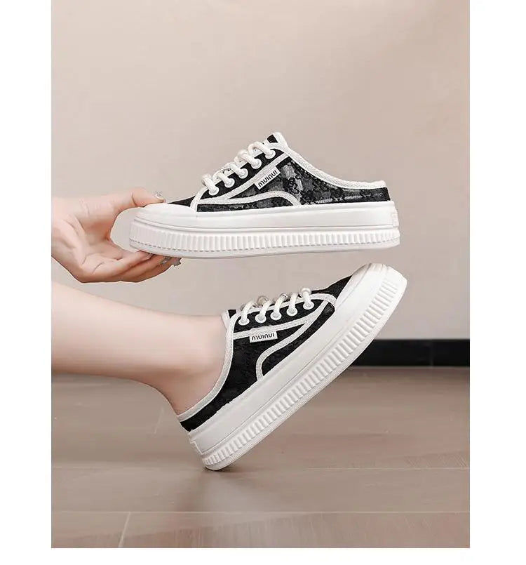 Women Slippers Outdooor Mesh Breathable Lace Up Thick Sole Sandals Wear Resistant Non-slip Fashion Causal Versatile 2024