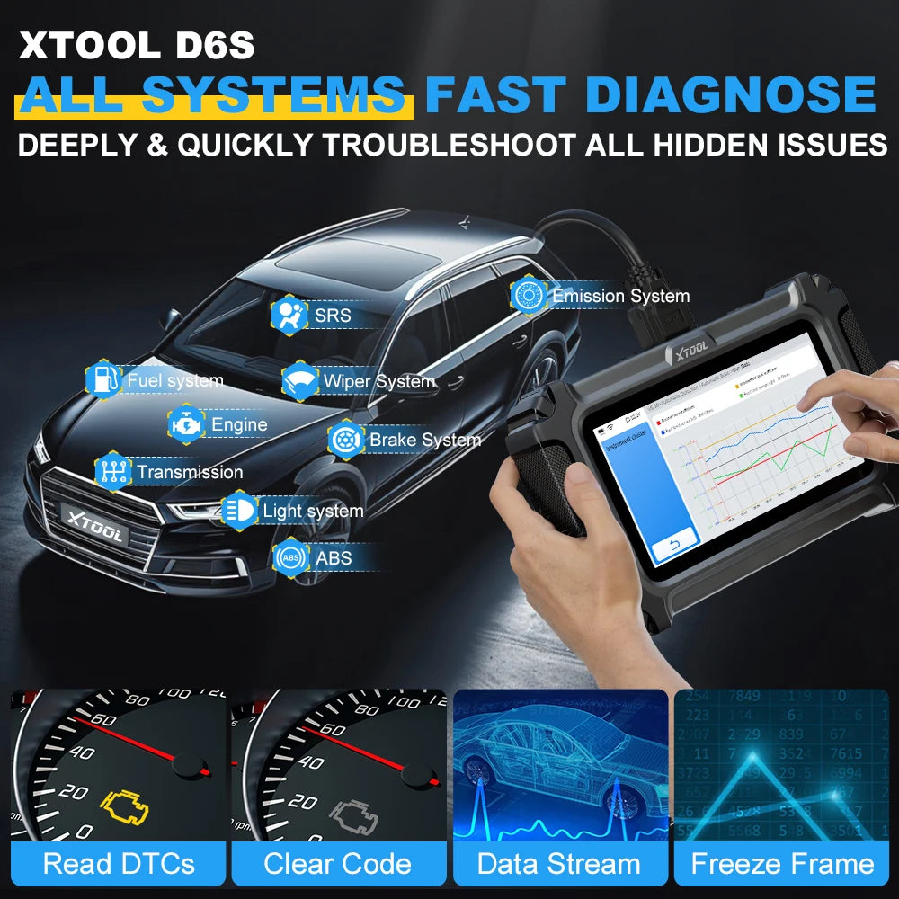 XTOOL D6 D6S Car Diagnostic Tools All System Automotive Scanner For All Car 30+ Services Lifetime Free Update Built-in CANFD FCA
