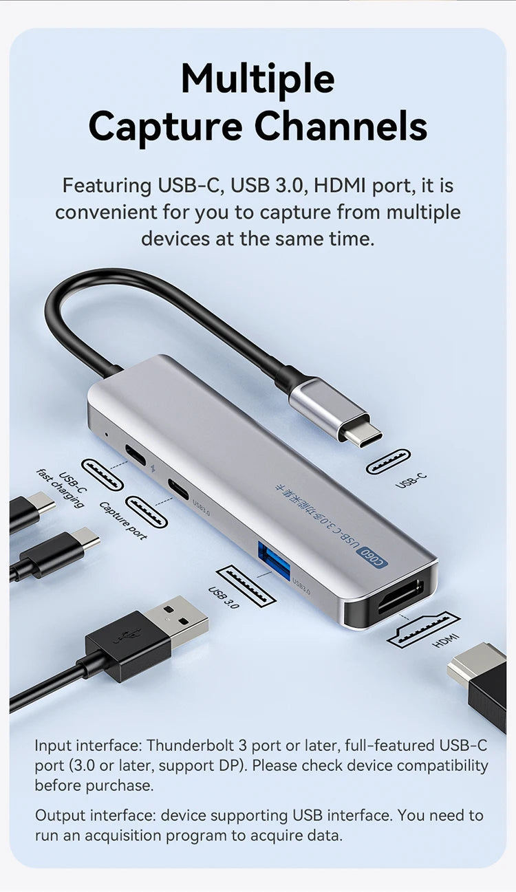 Ulanzi Video Capture Card USB 3.0 HDMI USB-C 1080P For OBS Capturing Game Card Live Streaming 60fps HD Video Recorder Grabber