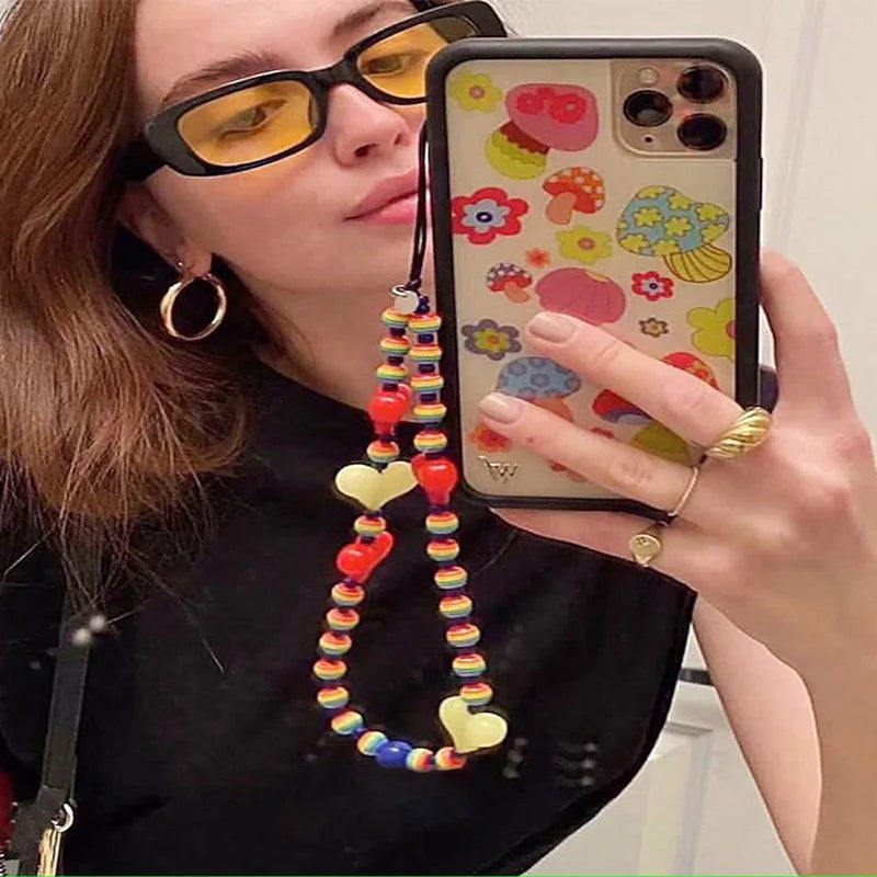 Simple Clay Fruit Charm Phone Chain Jewelry for Women Phone Lanyard Acrylic Resin Evil Eye Star Phone Case Strap DIY Accessories