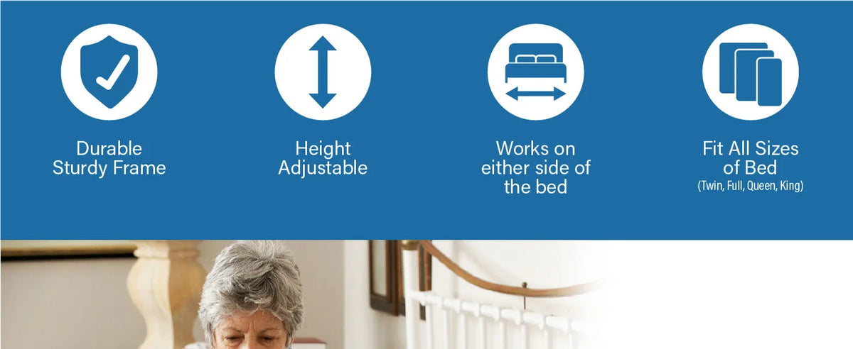Bed Rail: Adjustable Safety Assist Rail for Elderly, Adults, Seniors - Guard Rail for Single, Twin, Full, Queen and King Beds
