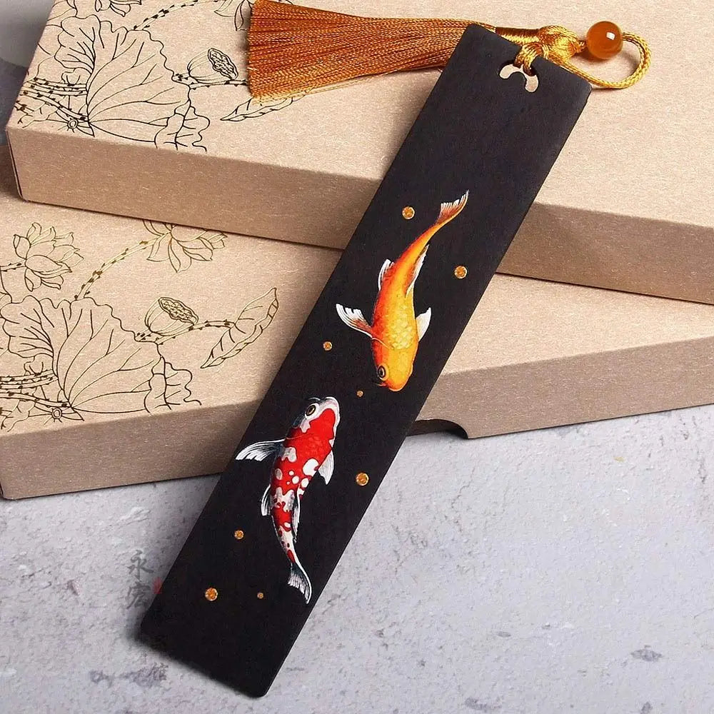 Chinese Style Bookmark Ebony Color Painted Book Clip Wooden Retro Carving Students Gift Creative Pagination Mark