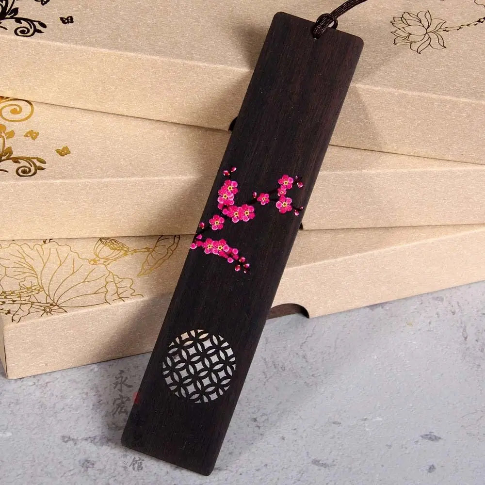 Chinese Style Bookmark Ebony Color Painted Book Clip Wooden Retro Carving Students Gift Creative Pagination Mark