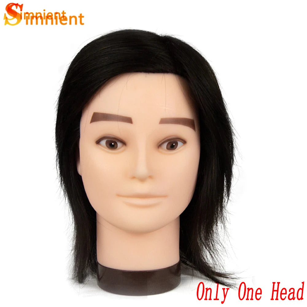 Male Mannequin Head With 100% Real Human Hair Black For Practice Hairdresser Cosmetology Training Doll Head For Hair Styling