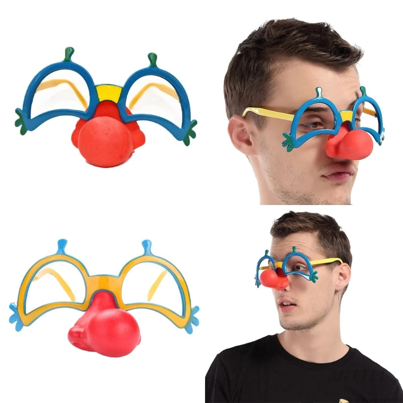 Funny Disguise Glasses Novelty Clown Eyewear with Soft Nose for Halloween Cosplay Photo Props for Adult Kid