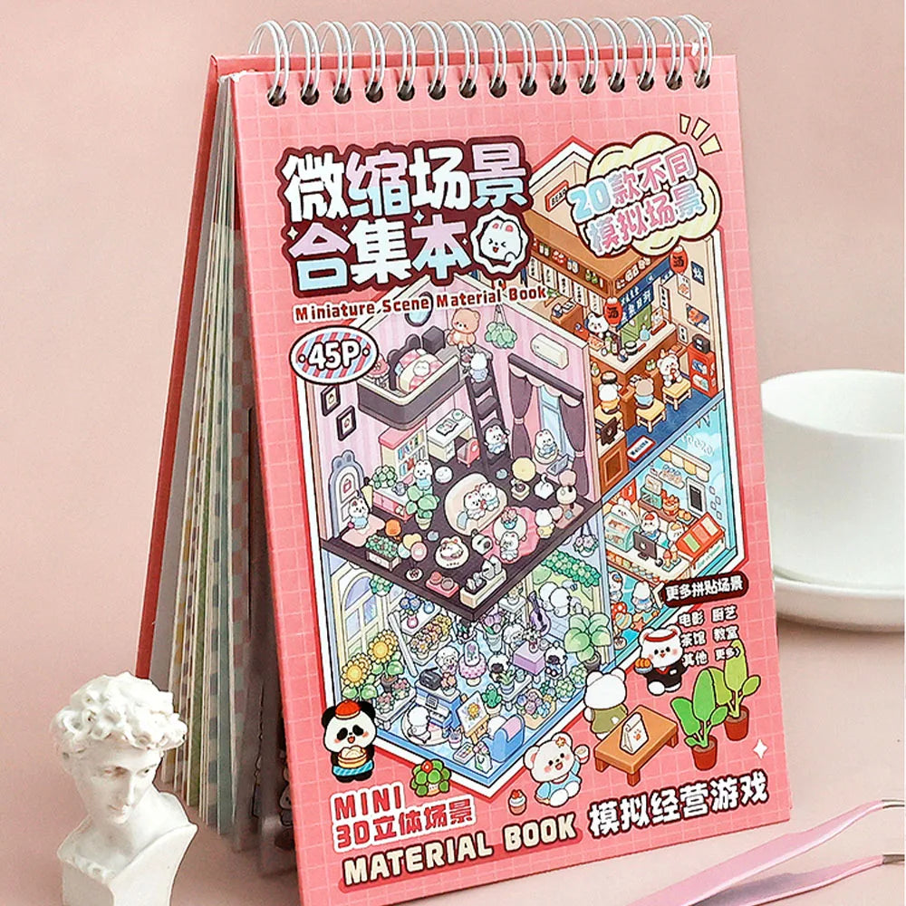 20 Scenes Cartoon Forest Village DIY 3D Sticker Pocket Cabin Scene Book Stacking Pasting Birthday Gift for Kid Child Student