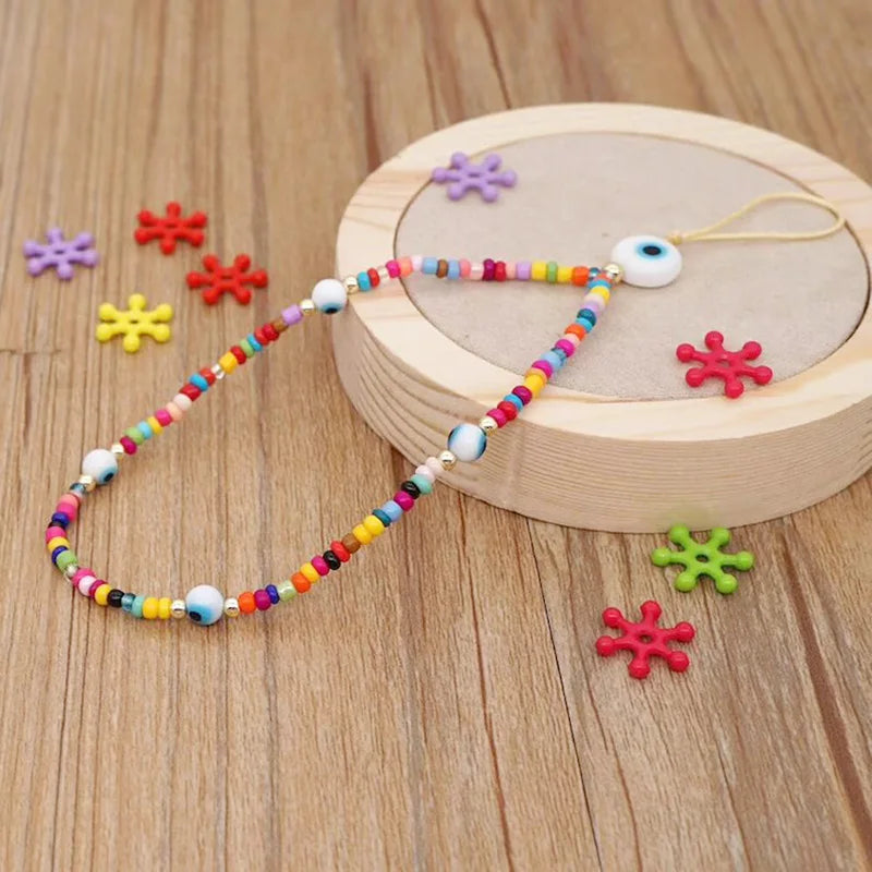 Simple Clay Fruit Charm Phone Chain Jewelry for Women Phone Lanyard Acrylic Resin Evil Eye Star Phone Case Strap DIY Accessories