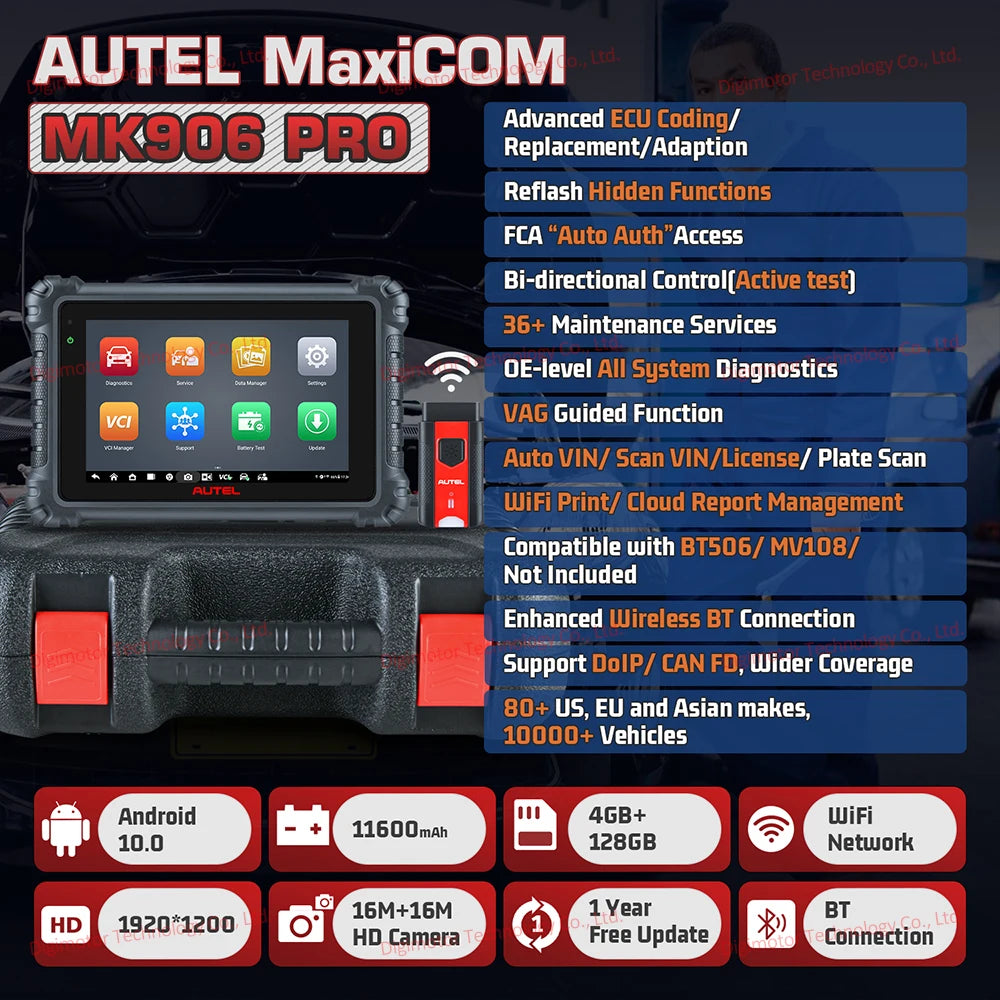 2025 Newest Autel MaxiCOM MK906PRO Diagnostic Tool, MK906 Pro OBD2 Auto Car Scanner ECU Coding 36+Service All System CAN FD DoIP