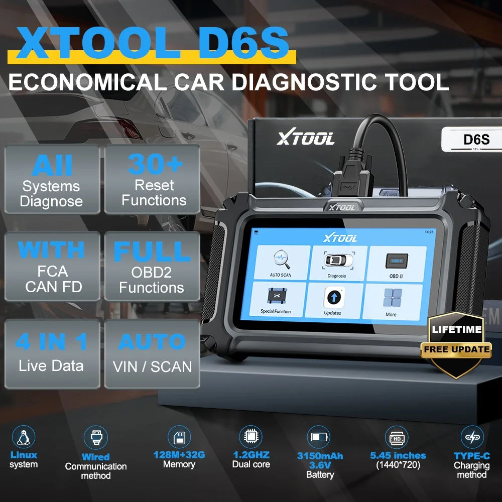 XTOOL D6 D6S Car Diagnostic Tools All System Automotive Scanner For All Car 30+ Services Lifetime Free Update Built-in CANFD FCA
