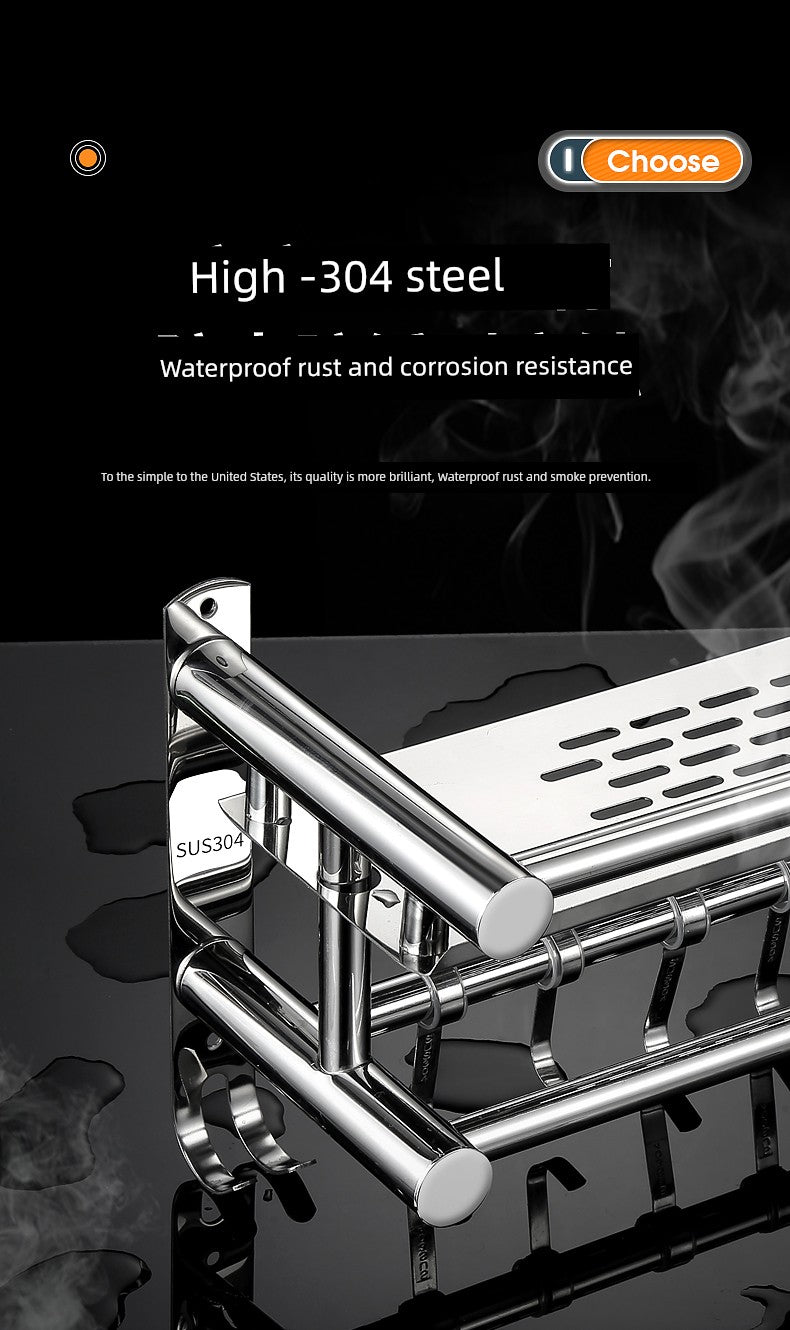 Punch-Free 304 Stainless Steel 2-Layer Bathroom Towel Rack