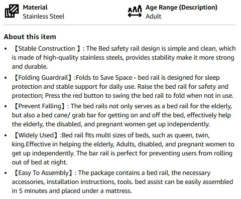 Bed Rails for Elderly Adults，Folding Bedside Assist Rail Handle, Adjustable Bed Assist Handle for Preventing Falling Out of Bed