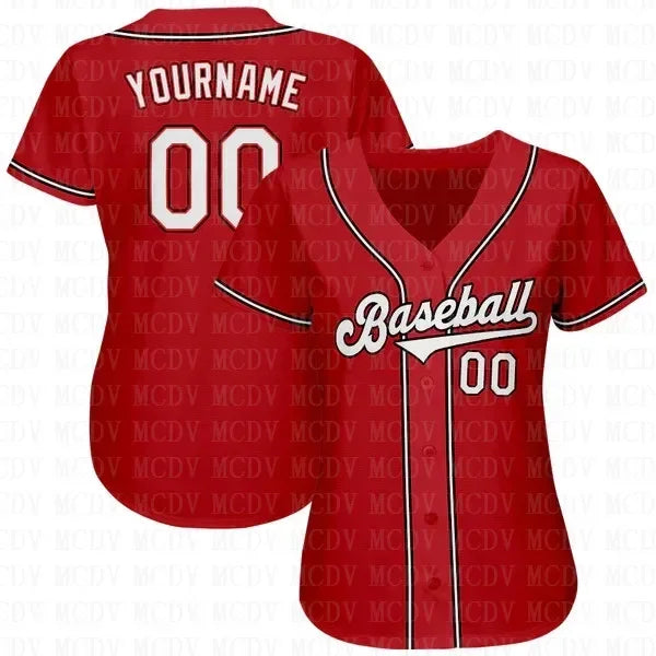 Custom Red White-Black Authentic Baseball Jersey  Personlized Football Short Sleeves Athletic Tee Shirts Unisex Top