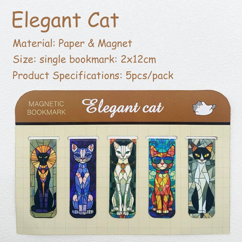 5pcs Elegant Cat Magnetic Bookmark Reading Pages Books Annotated Students Stationary Supplies DIY Aesthetic Creative Bookmark
