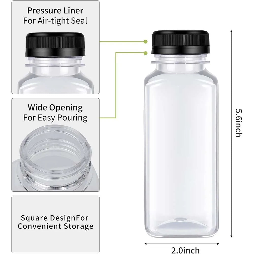 8OZ Empty Plastic Juice Bottles with Caps Clear Bulk Beverage Containers for Milk, Juice, Homemade Beverages Water Bottle