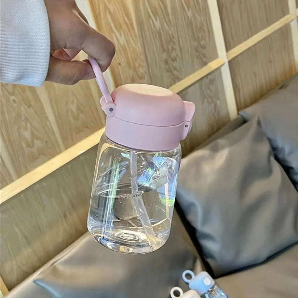 350ML Cute Water Bottles Creative Transparent Straws and Lids Kids Sippy Cup Cartoon Spill Proof Beverage Cups Toddlers Feeding