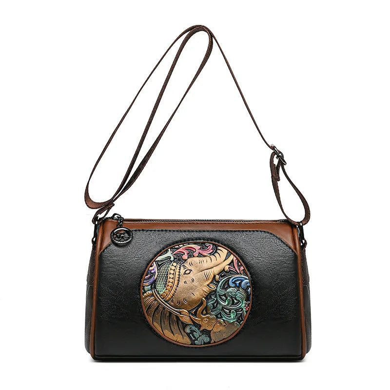New Fashion Women's Shoulder Bag Brand Elephant Embroidery Women's Crossbody Bag Wallet High Quality Leather Girls' Cushion Bag