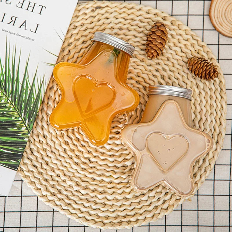 500ML Creative Beverage Bottle Five-Pointed Star Shape Drink Bottle Home Outdoor Milk Bottle PET Milk Tea Juice Cold Drink Bottl