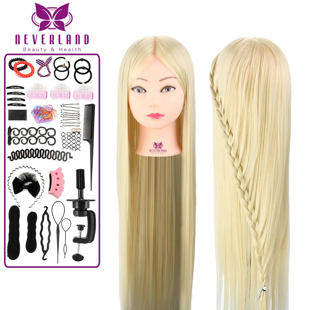 Mannequin Heads With Hair Hairdressing Training Braiding Head Cosmetology Mannequin Head Dikk for Hairdresser 75cm Silver