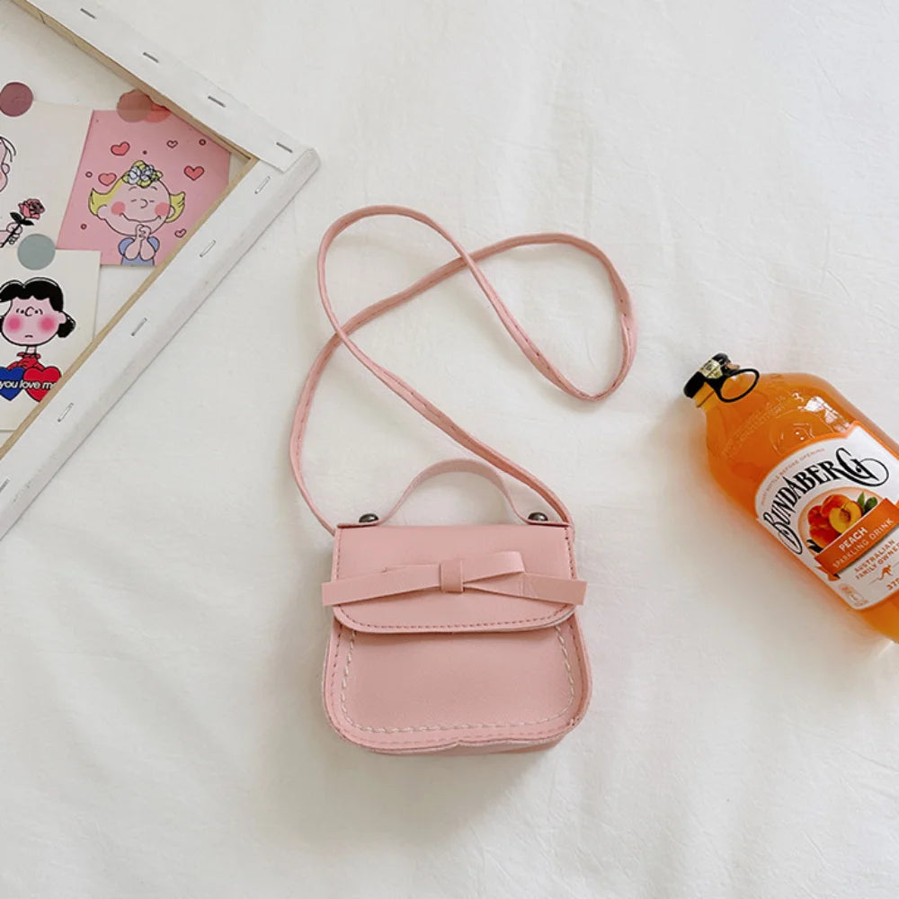 Casual PU Leather Bow Shoulder Bag Handbag Solid Color Bow Crossbody Bag Coin Purse Wallet Children Small Bag Streetwear