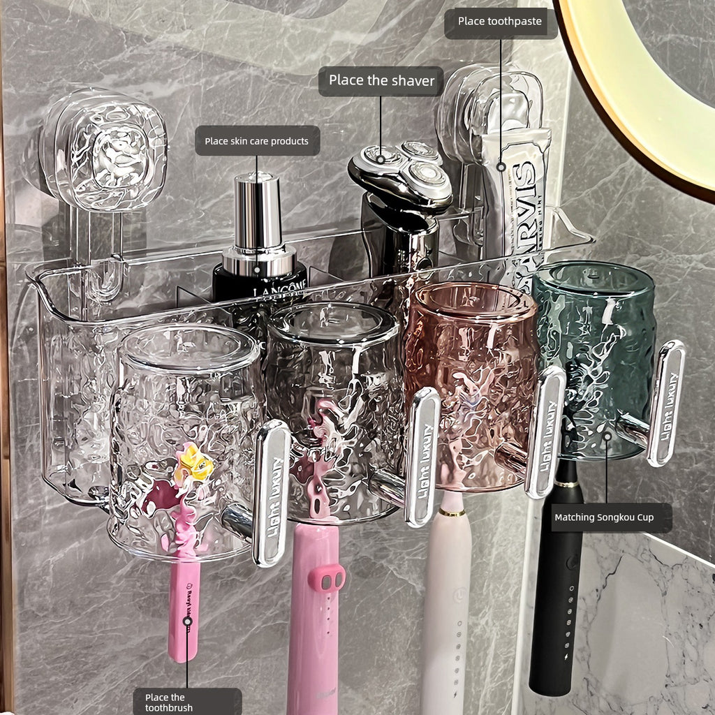 Suction Cup Toothbrush Rack Wall-Mounted No Punch Toothbrush Holder New Arrival Bathroom Tooth Cup Gargle Cup Shelf