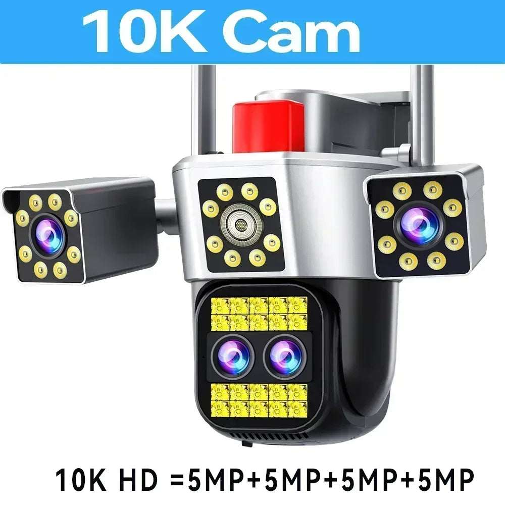 Outdoor Four Screen 10K WiFi Camera Four Lens 10X Optics Zoom 20MP Video Surveillance Auto Tracking Home Security Camera CCTV