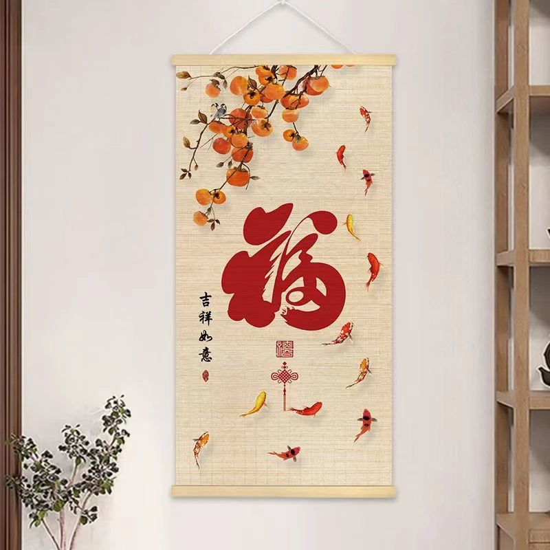 Koi hanging paintings, attracting wealth receiving blessings, living room decorations, home feng shui decoration