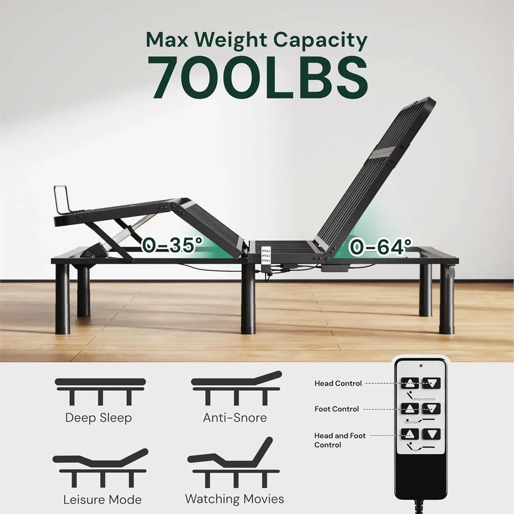 Twin XL Adjustable Bed Frame, Wired Remote Control, Independent Head and Foot Incline, Electric Bed Frame Base, Adjustable Bed L