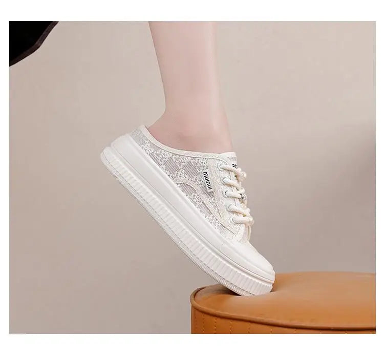Women Slippers Outdooor Mesh Breathable Lace Up Thick Sole Sandals Wear Resistant Non-slip Fashion Causal Versatile 2024