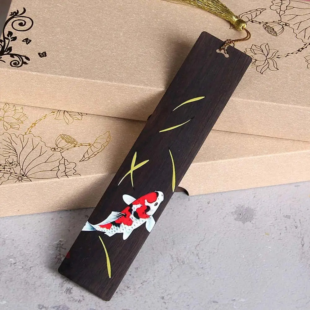 Chinese Style Bookmark Ebony Color Painted Book Clip Wooden Retro Carving Students Gift Creative Pagination Mark