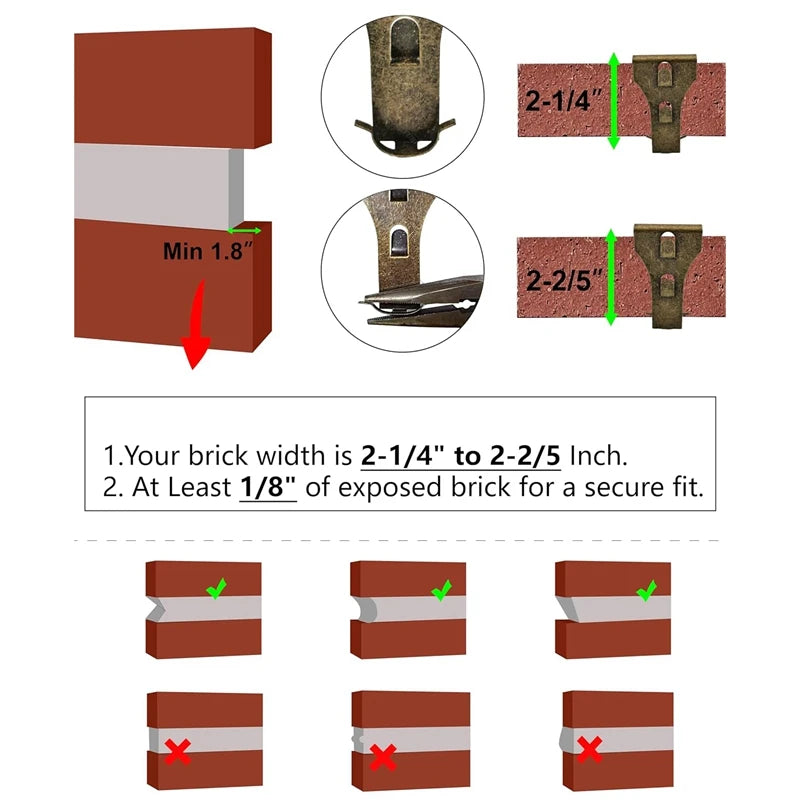 Brick Hook Clips-Bricks Hook Clip for Hanging Outdoors Wall Pictures, Brick Hangers Fastener Hook Brick Clamps 8PCS