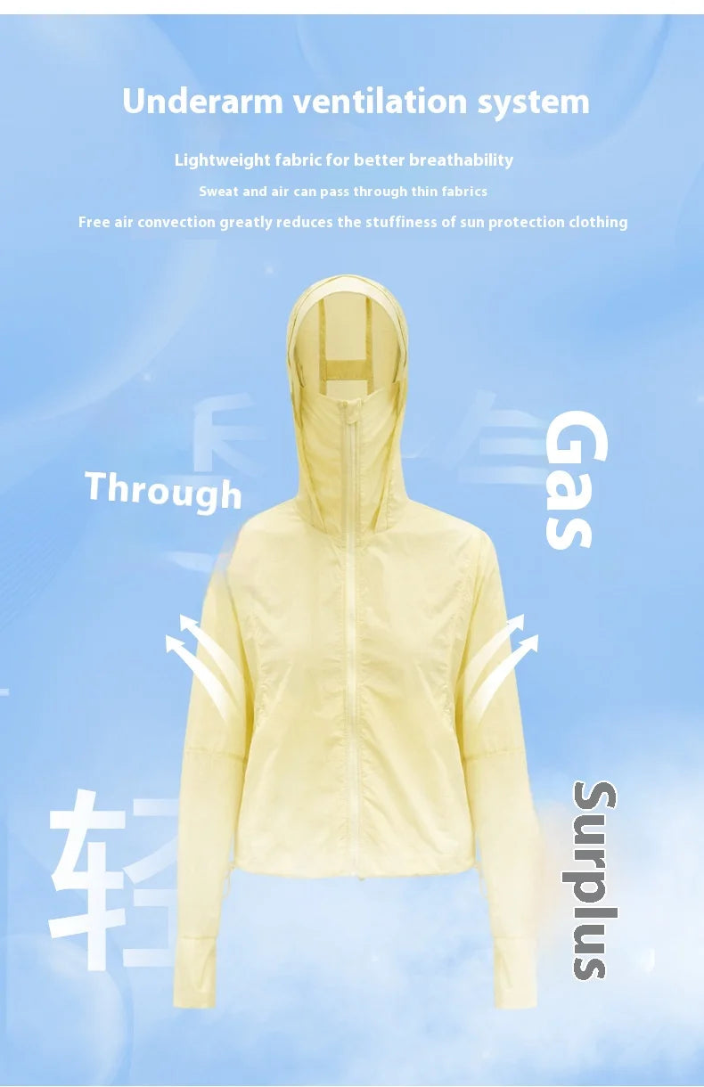 Outdoor Sunsuit Summer Mesh Breathable Zipper Skin Jacket Cardigan Excursion Hiking Hooded Sunscreen Jacket