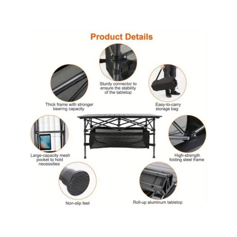 1 folding camping table portable aluminum roll picnic grill table carrying bags heavy duty outdoor party terrace