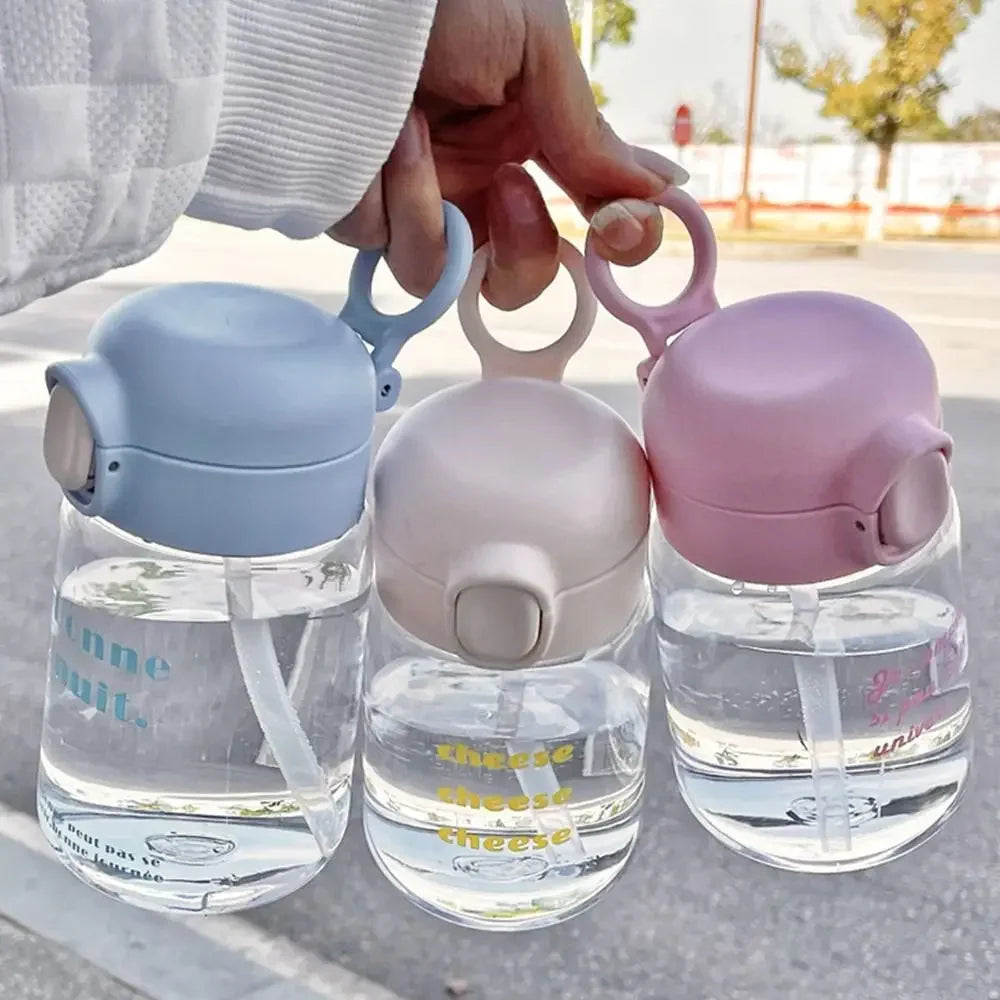 350ML Cute Water Bottles Creative Transparent Straws and Lids Kids Sippy Cup Cartoon Spill Proof Beverage Cups Toddlers Feeding