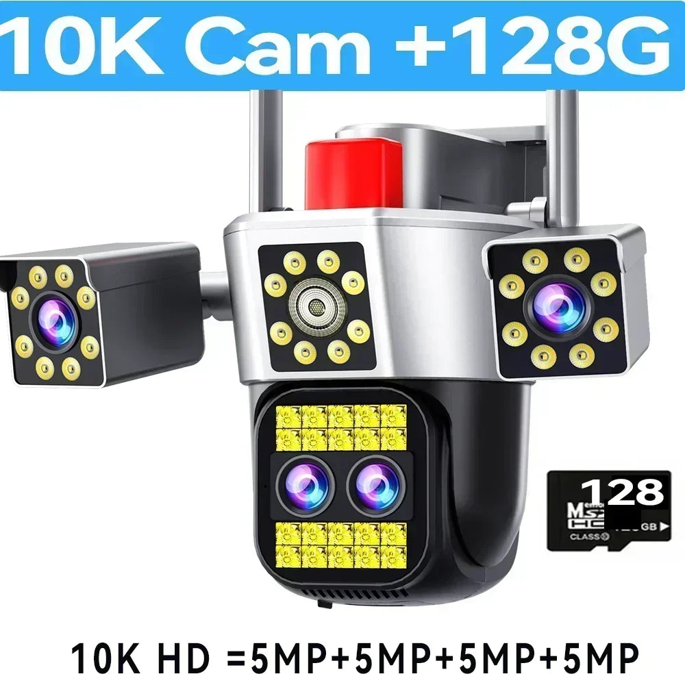 Outdoor Four Screen 10K WiFi Camera Four Lens 10X Optics Zoom 20MP Video Surveillance Auto Tracking Home Security Camera CCTV