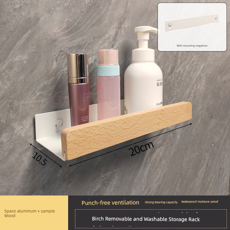 Punch-Free Kitchen Washstand Wall-Mounted Solid Wood Storage Rack