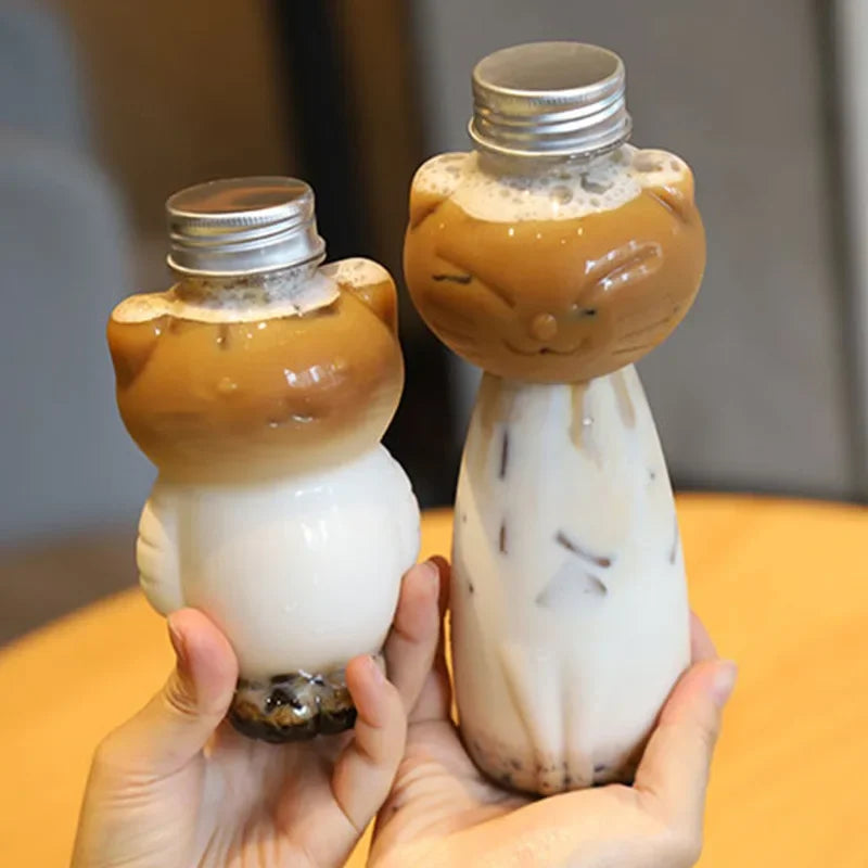 Cat Kawaii Water Bottles for Milk Tea Coffee Juice Portable Drinking Cup Home Transparent Juicing Beverage Drink Bottle BPA Free