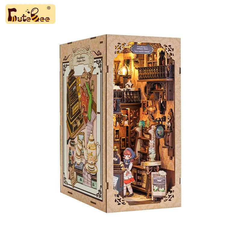 CUTEBEE Bookstore Book Nook with Light DIY Miniature Wooden Dollhouse for Decor Gift Bookshelf Insert Kit 3D Puzzle