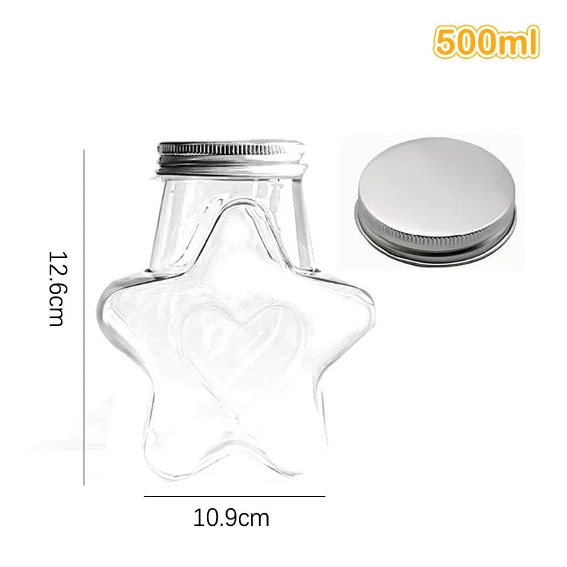 500ML Creative Beverage Bottle Five-Pointed Star Shape Drink Bottle Home Outdoor Milk Bottle PET Milk Tea Juice Cold Drink Bottl
