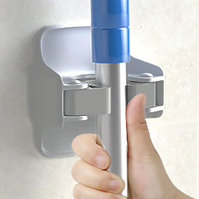 Multi-Purpose Hooks Adhesive Wall Hanging Mop Rack Bathroom Mop Organizer Holder Waterproof Broom Hanger Organizer Accessories