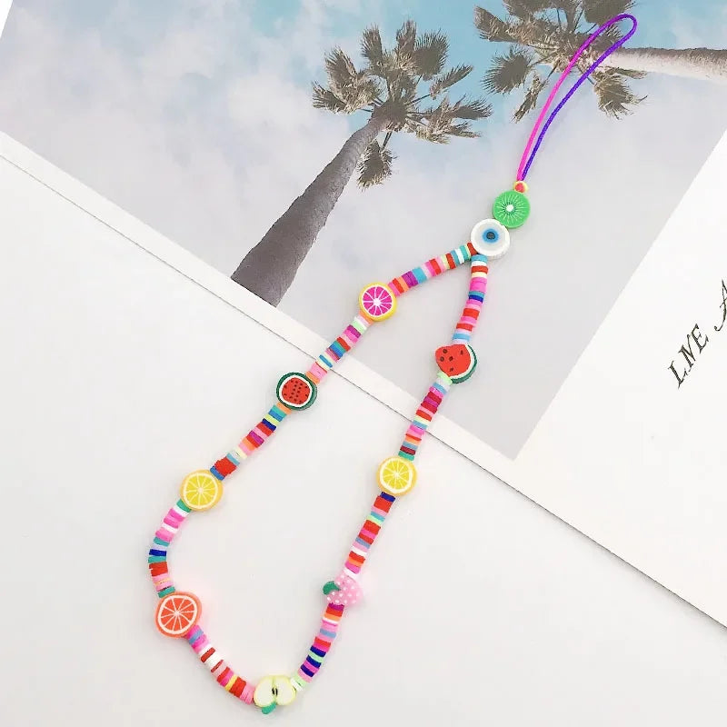 Bohemian Butterfly Soft Pottery Phone Chain Lanyard DIY Letters LOVE Pearl Beaded Phone Case Rope Charm Jewelry Accessories 2023