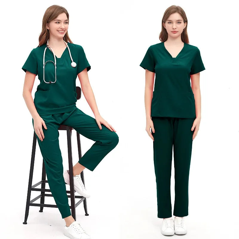 Jewel Collar Medical Scrub Uniform Solid Color Dental Clinic Nursing Sets Stretch Heathy Care Center Woking Clothes LMW008-01