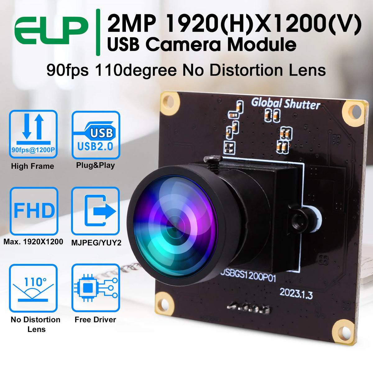 ELP 2.3MP Global Shutter 1080P 90fps High Frame Rate Aptina Webcam UVC ...