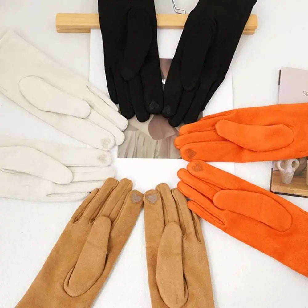 Fashion Thickened Women Suede Velvet Gloves Full Finger Plush Touch Screen Gloves Windproof Keep Warm Winter Mittens Outdooor