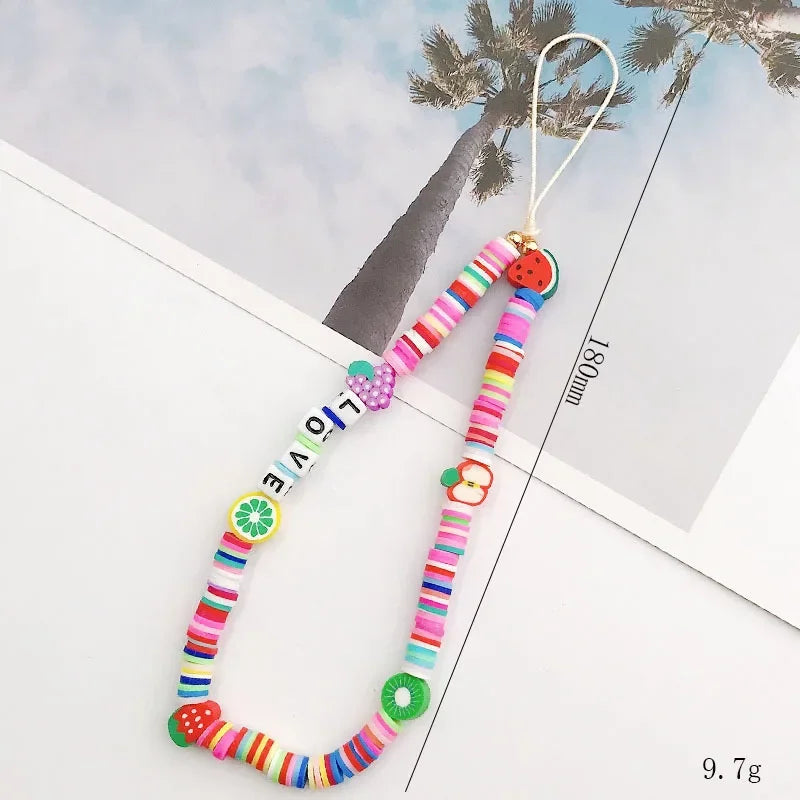 Bohemian Butterfly Soft Pottery Phone Chain Lanyard DIY Letters LOVE Pearl Beaded Phone Case Rope Charm Jewelry Accessories 2023