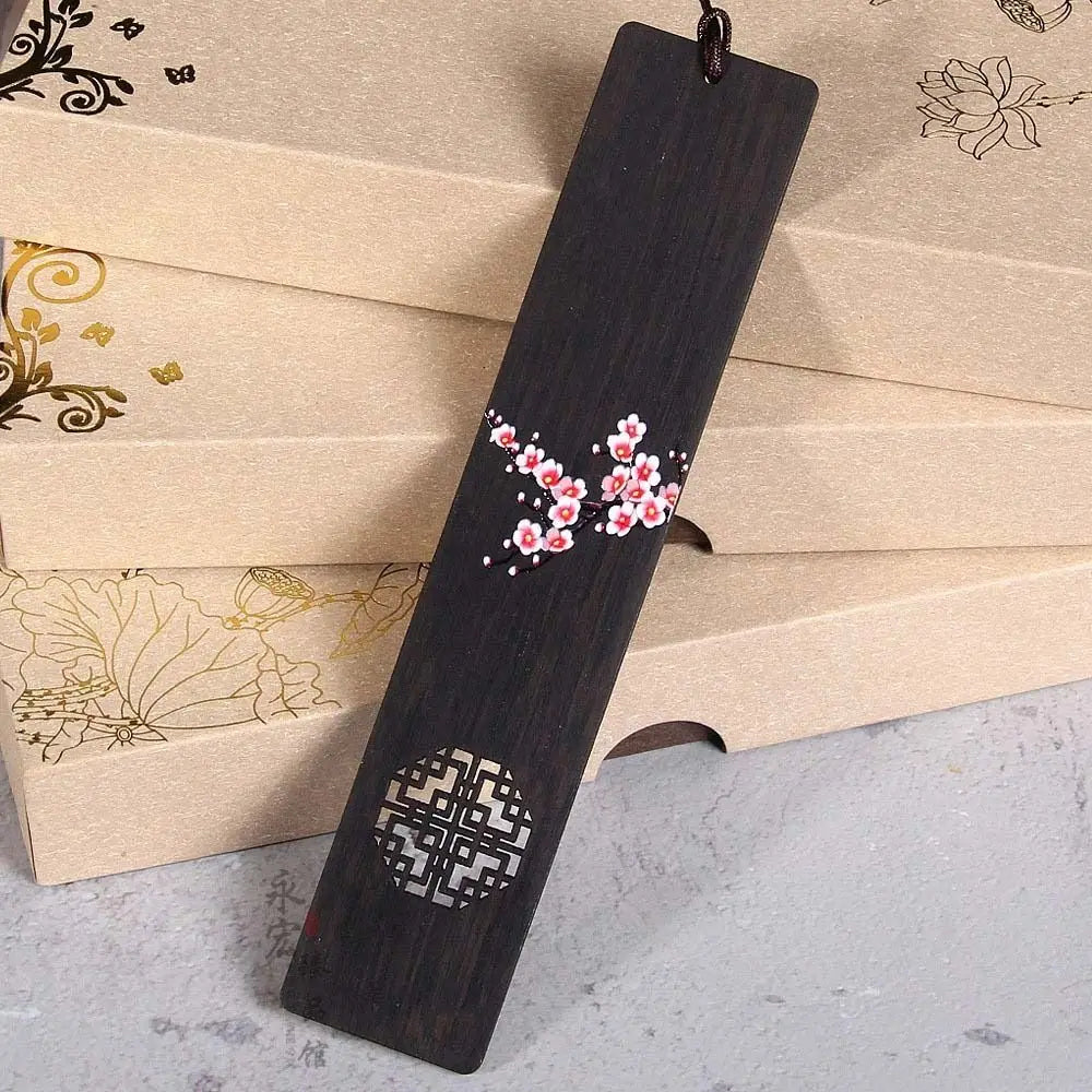 Chinese Style Bookmark Ebony Color Painted Book Clip Wooden Retro Carving Students Gift Creative Pagination Mark