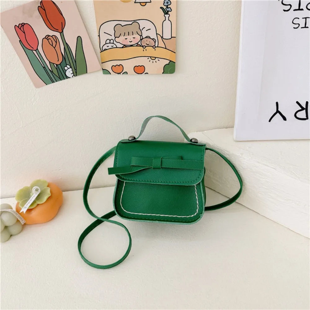 Casual PU Leather Bow Shoulder Bag Handbag Solid Color Bow Crossbody Bag Coin Purse Wallet Children Small Bag Streetwear