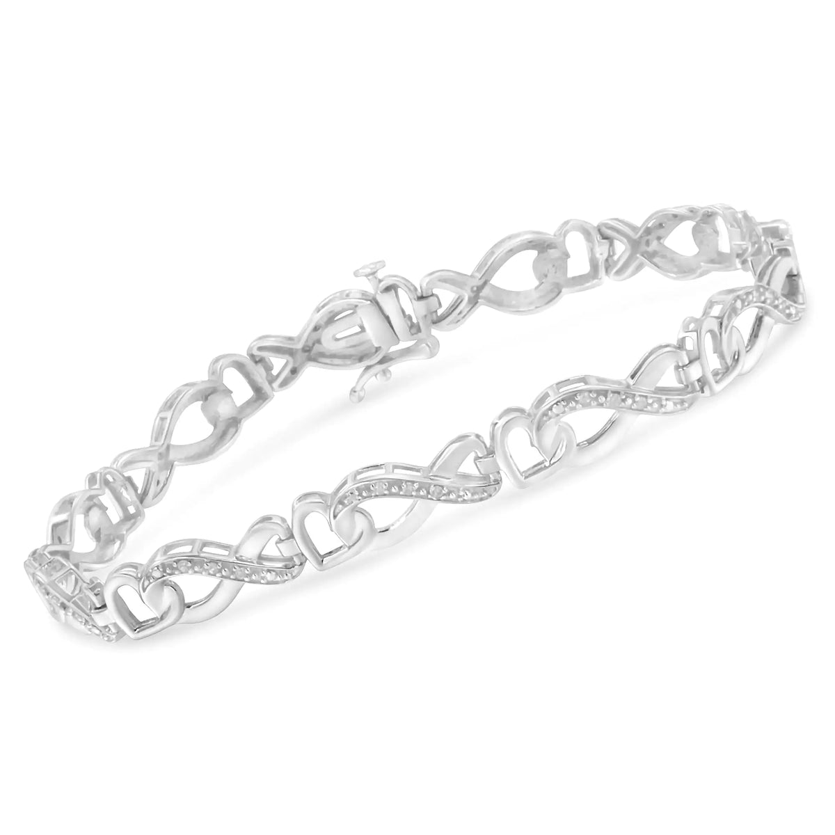 Pulsera de tenis con corazón infinito de 7" y diamantes de 1/5 ct en plata esterlina 925 (color HI, claridad I2-I3)